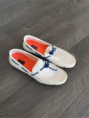 SWIMS Mens White Mesh Boat Shoe